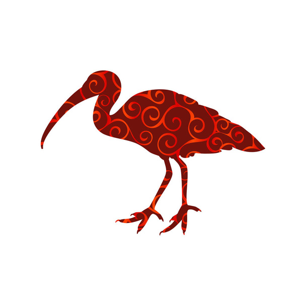 Ibis bird spiral pattern color silhouette animal - Vector, afbeelding