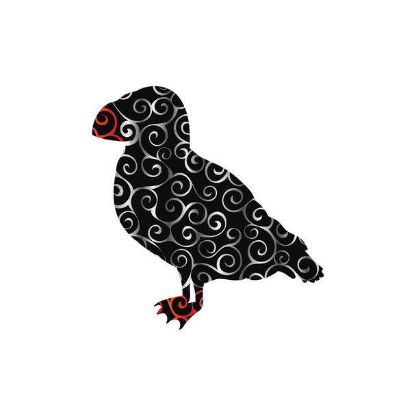 Puffin bird spiral pattern color silhouette animal - Vector, afbeelding