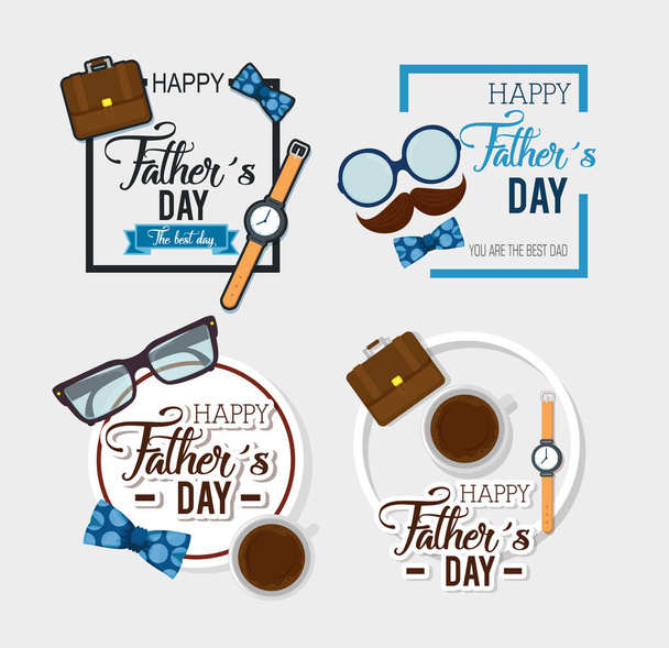 tarjeta del día del padre feliz con caligrafía y accesorio
 - Vector, imagen