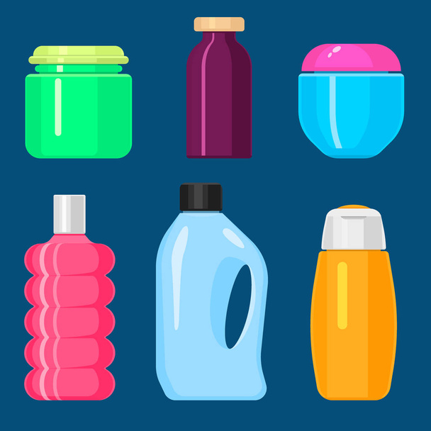 Bottles vector household chemicals supplies and cleaning housework plastic detergent liquid domestic fluid bottle cleaner pack illustration. - Vector, Imagen