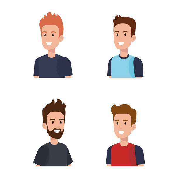 jonge mannen avatars tekens - Vector, afbeelding