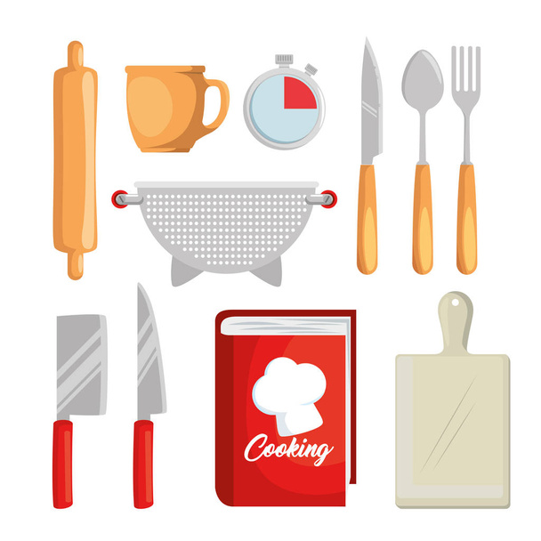 kitchen set utensils icons - Vector, Image