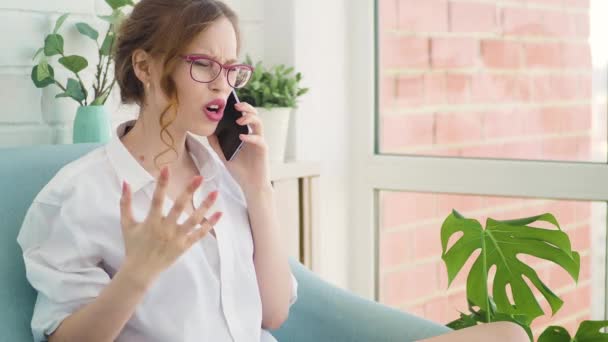 woman angry having fight on the phone with boyfriend. - Felvétel, videó