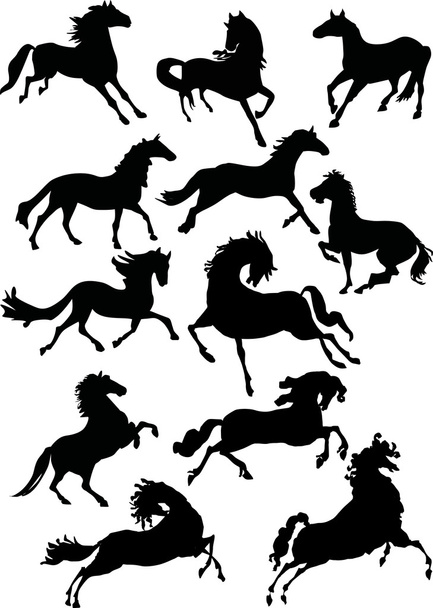 Twelve horse silhouettes - Vector, Image