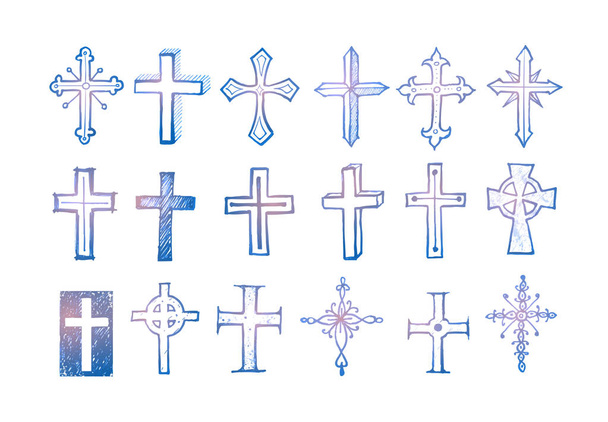 großer Satz von Doodle Skizzen Kreuze - Vektor, Bild