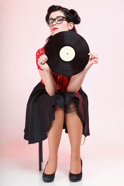 phonography analogue record Girl pin-up retro - Fotó, kép