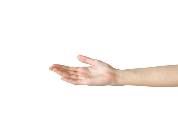 Жіночий рука простягає руку на ізольованих фоні - Фото, зображення