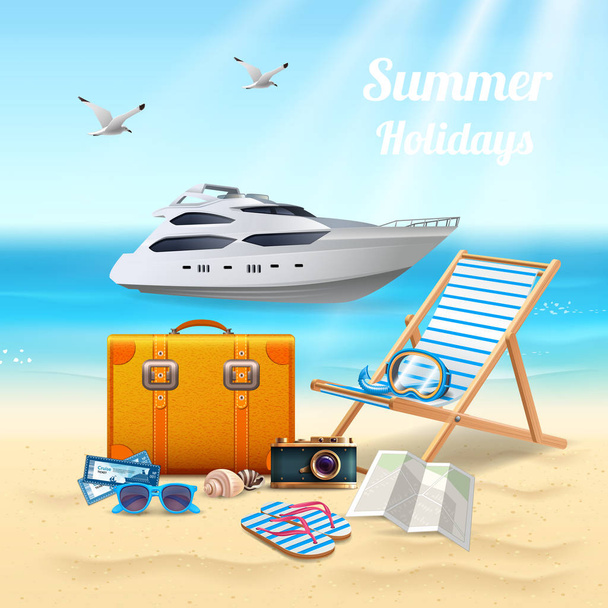 Летние каникулы реалистичная красивая композиция
 - Вектор,изображение
