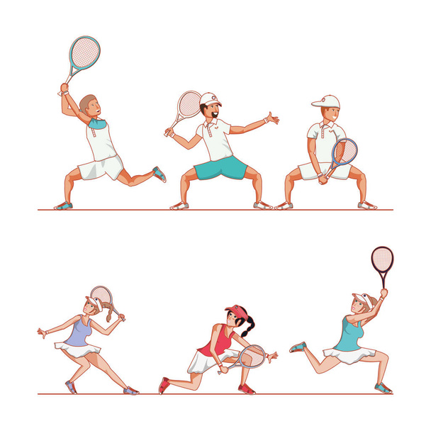 pár játékos tenisz karakter - Vektor, kép