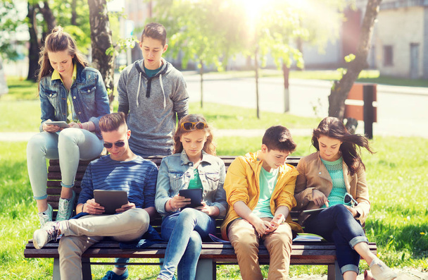 group of students with tablet pc at school yard - Foto, Bild