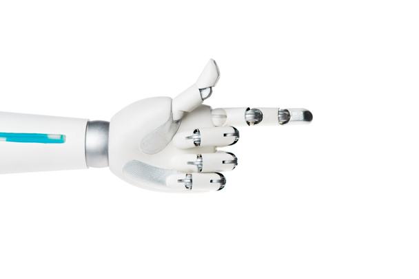 robot hand pointing on something isolated on white - Foto, Imagem