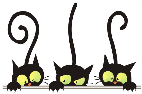 silhouettes of three artful cats, vector clip art - Vector, Image