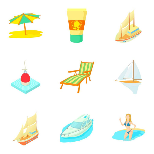 Tropical pleasure icons set, cartoon style - Διάνυσμα, εικόνα