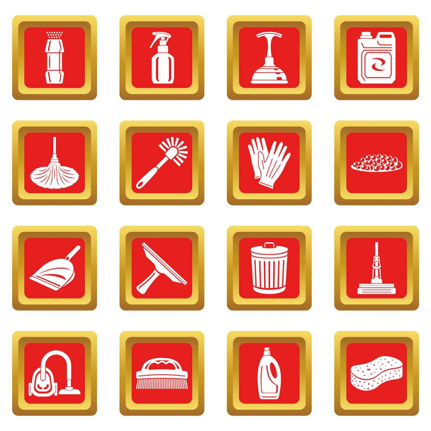 Cleaning icons set red square vector - Vettoriali, immagini