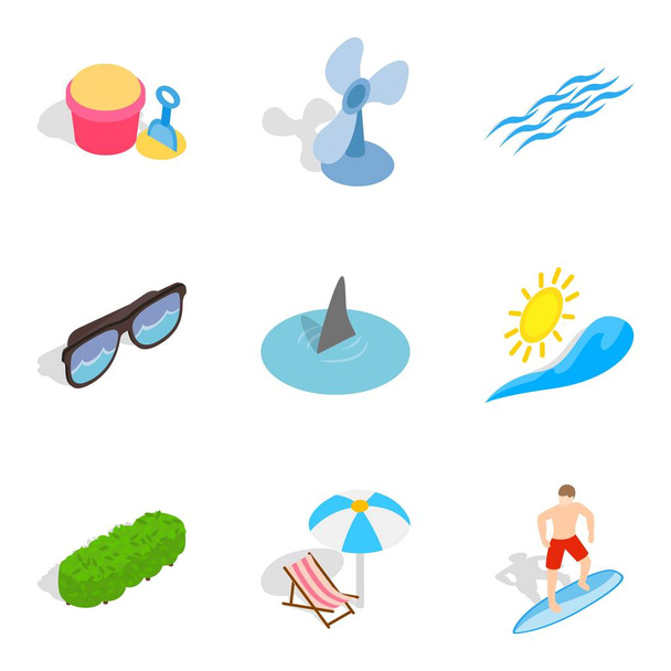 Peaceful rest icons set, isometric style - Διάνυσμα, εικόνα