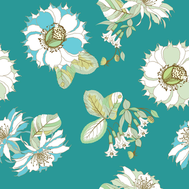 Seamless pattern of floral ornament of exotic flower and tropical leaves for wallpaper background in English style print for textiles.Vector illustration. - ベクター画像