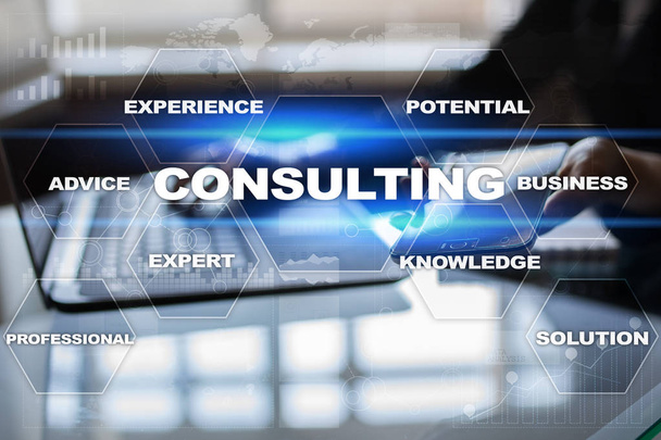 Consulting business concept. Text and icons on virtual screen. - Photo, Image