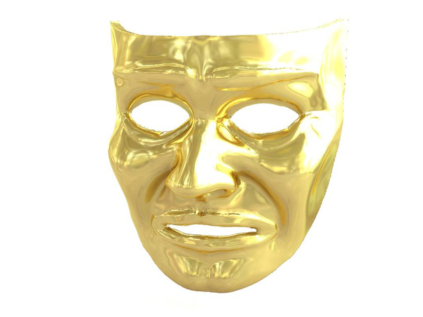 Χρυσή θεατρική μάσκα που απεικονίζουν συναισθήματα. 3D καθιστούν. - Φωτογραφία, εικόνα