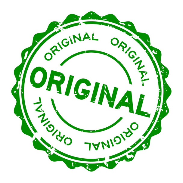 Grunge Green Originalwort runde Gummidichtung Geschäftsstempel auf weißem Hintergrund - Vektor, Bild