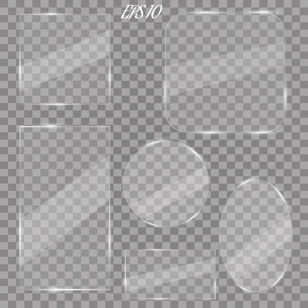 Glass plates set. Vector glass banners on transparent background. Glass mirror, transparent. - Vector, Image