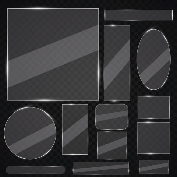 Set de placas de vidrio. Banderas de vidrio vectorial sobre fondo transparente. Espejo de vidrio, transparente
. - Vector, imagen