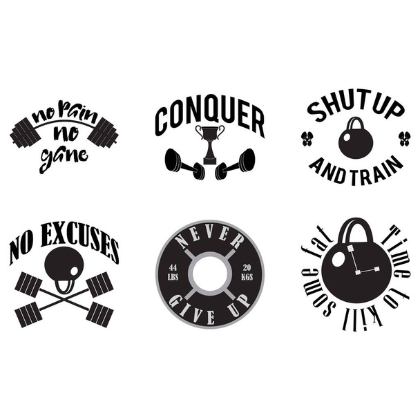 Set von Fitness-Motivatoren schwarz-weiß - Vektor, Bild