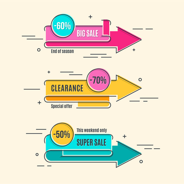 Flat linear promotion arrow banner, scroll, price tag, sticker,  - Vector, imagen