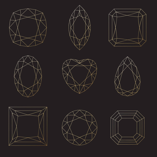 Reihe von einfachen Edelsteinen auf schwarzem Hintergrund - Vektor, Bild