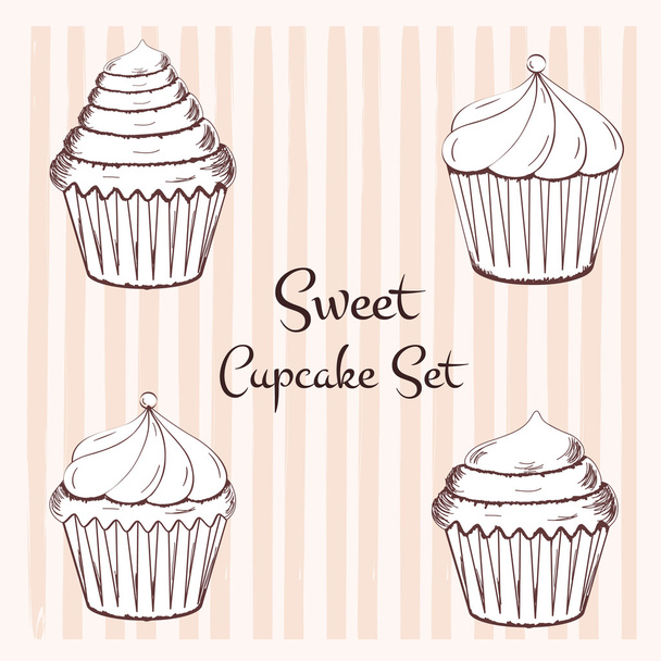 Hand drawn cupcake set - Вектор,изображение