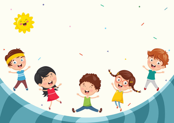 Vector Illustration Of Funny Kids Playing Outside - Vector, Image