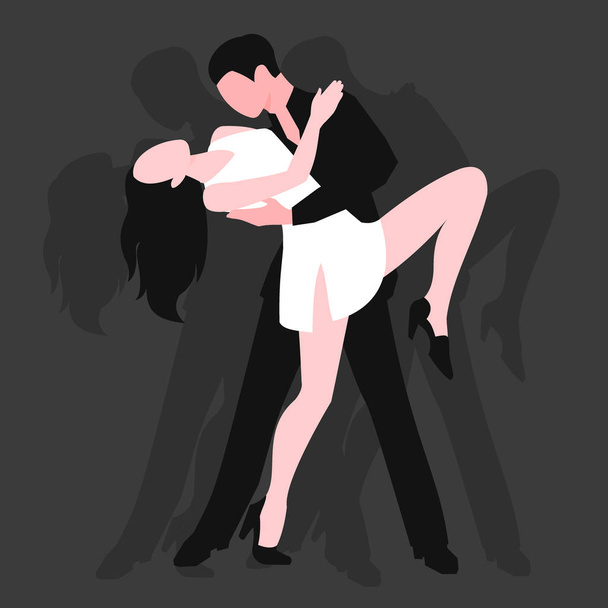 Couples dancing latin american romantic person and people dance man with woman ballroom entertainment together tango pose beauty vector illustration. - Vector, Image