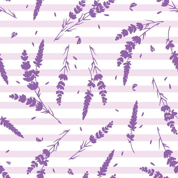 Lavender flowers and stripes vector repeat pattern. - Wektor, obraz