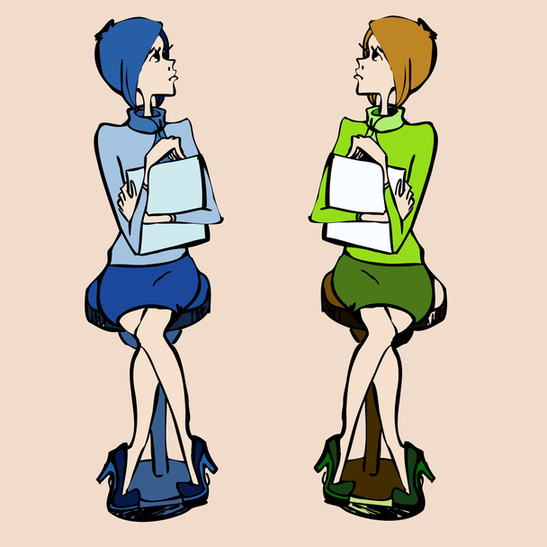 Illustration of two beautiful young student girls - Vector, Image