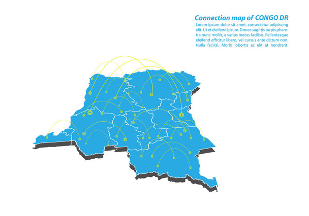 コンゴの現代マップの接続ネットワーク設計、概念シリーズからコンゴ Dr 地図ビジネスの最高のインターネットのコンセプト マップ ポイントおよびラインの構成。インフォ グラフィック マップ。ベクトル図. - ベクター画像