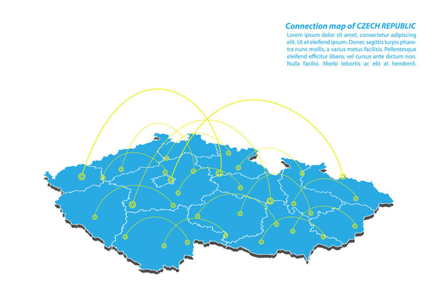 Σύγχρονη Τσέχικη Δημοκρατία χάρτη συνδέσεις δικτύου σχεδιασμού, καλύτερο Internet έννοια της Τσεχικής Δημοκρατίας επιχειρηματικό χάρτη από σειρά έννοιες, χάρτη σημείο και γραμμή σύνθεση. Γραφική απεικόνιση χάρτη. Εικονογράφηση διάνυσμα. - Διάνυσμα, εικόνα