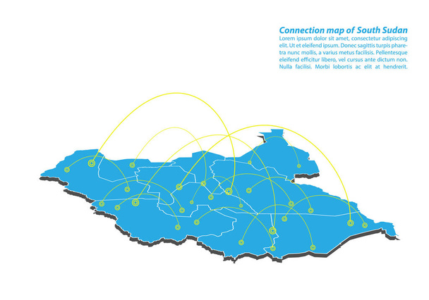 Modern of South Sudan Kartta yhteydet verkon suunnittelu, Best Internet Concept of South Sudan kartta liiketoimintaa käsitteitä sarja, kartta kohta ja linja koostumus. Infografinen kartta. Vektorikuvaus
. - Vektori, kuva