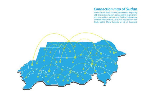 Moderní Súdánu mapa připojení sítě design, nejlepší Internet koncept podnikání mapu Súdán ze série konceptů, mapovat místa v kompozici. Informativní mapa. Vektorové ilustrace. - Vektor, obrázek