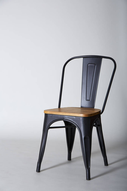 Steel with wood chair on Grey  - Φωτογραφία, εικόνα