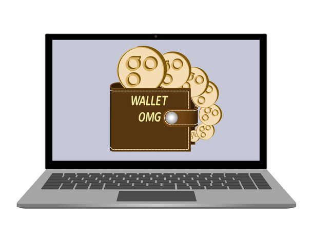 wallet with omisego coins on a laptop screen  - Vector, imagen