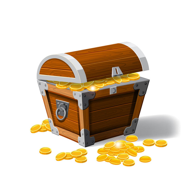 Piratic trunk chests with gold coins treasures. . Vector illustration. Catyoon style, isolated - Vecteur, image