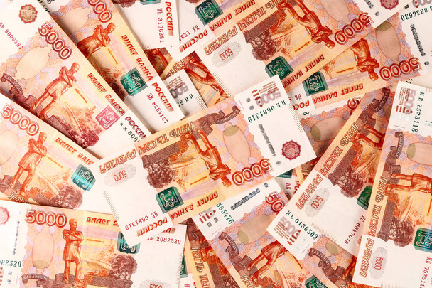 Russian money. Five thousands rubles background. Closeup - 写真・画像