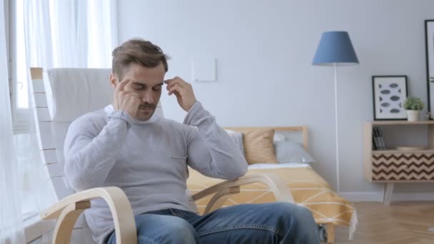 Headache, Tense Middle Aged Man Sitting on Casual Chair - Filmati, video