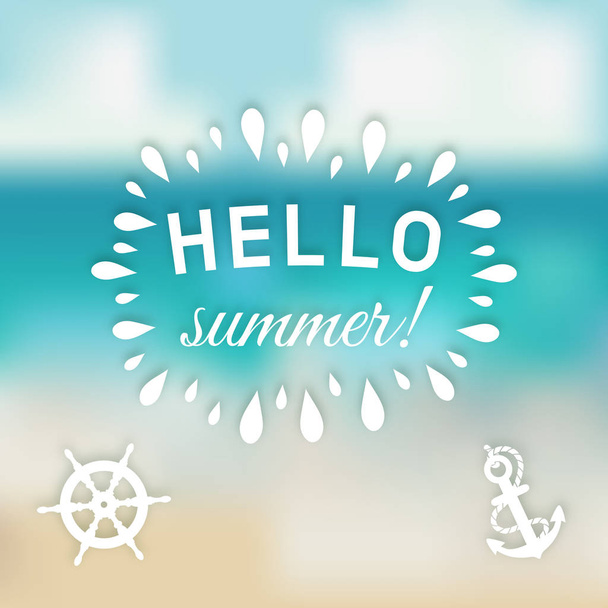 Hello summer card at sea background with marine symbols - Vector, Image
