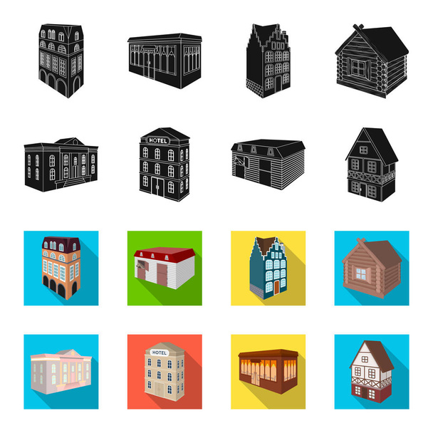 The museum building, a three-story hotel, a stable at the racecourse, a residential cottage. Architectural and building set collection icons in black,flet style vector symbol stock illustration web. - Vector, Image