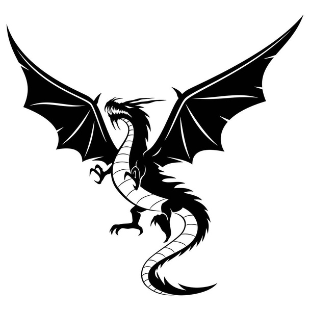 Sign of a black dragon on a white background. - Vektör, Görsel