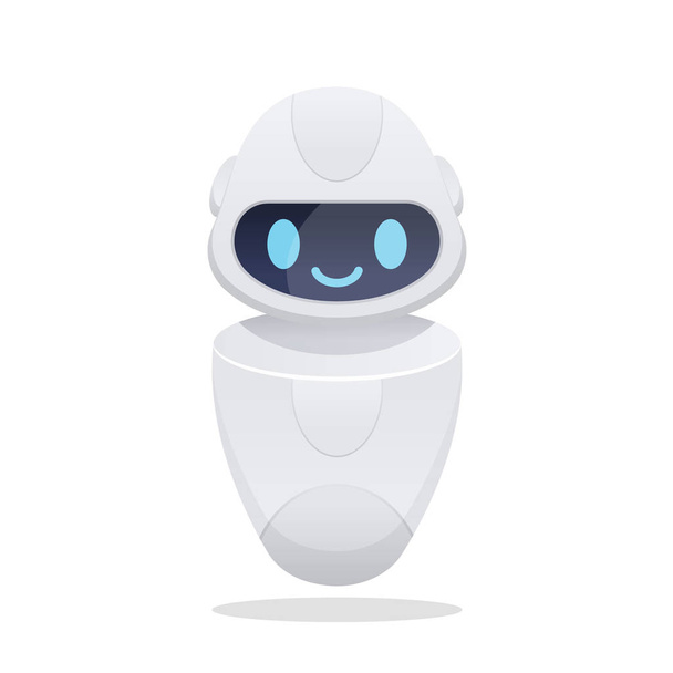 Будущий чат бот. икона робота с голубыми милыми глазами и улыбкой. Плоская векторная иллюстрация
. - Вектор,изображение