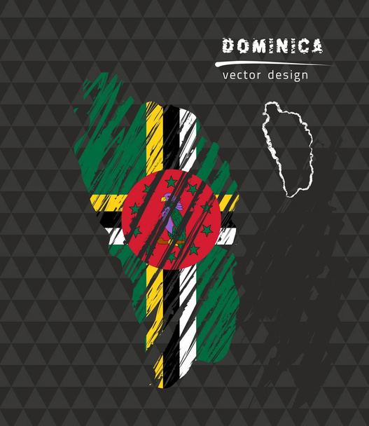 Dominika krajowych wektor mapę z flagą kreda szkicu. Szkic kreda ilustracja - Wektor, obraz