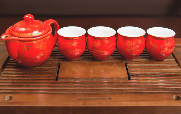 Chinese thee ceremonie, Puer thee in het assortiment - Foto, afbeelding