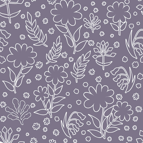 Vector floral pattern in doodle style with flowers and leaves. G - Vector, Image