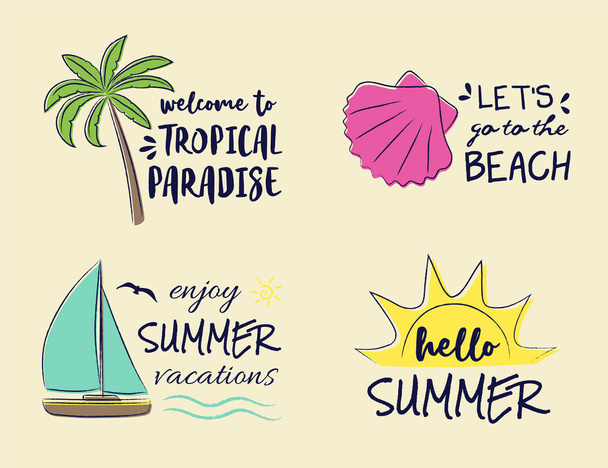 Collection of funny pastel coloured icon and icons - summer vacations. Vector. - Vektor, kép